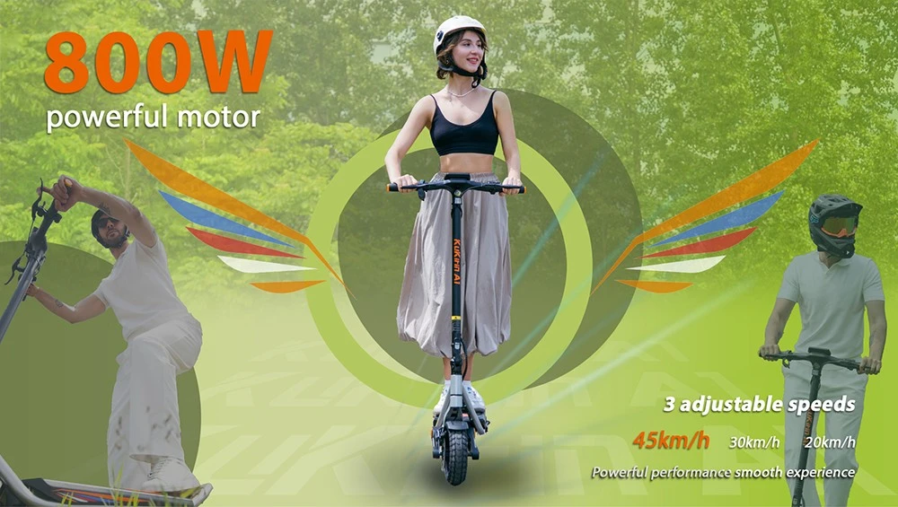 Trottinette électrique pliable Kukirin A1, moteur 800 W, batterie 48 V 13 Ah, pneus 10 pouces à chambre à air, vitesse maximale 45 km/h, autonomie 45 km, freins à disque avant et arrière, suspensions avant et arrière