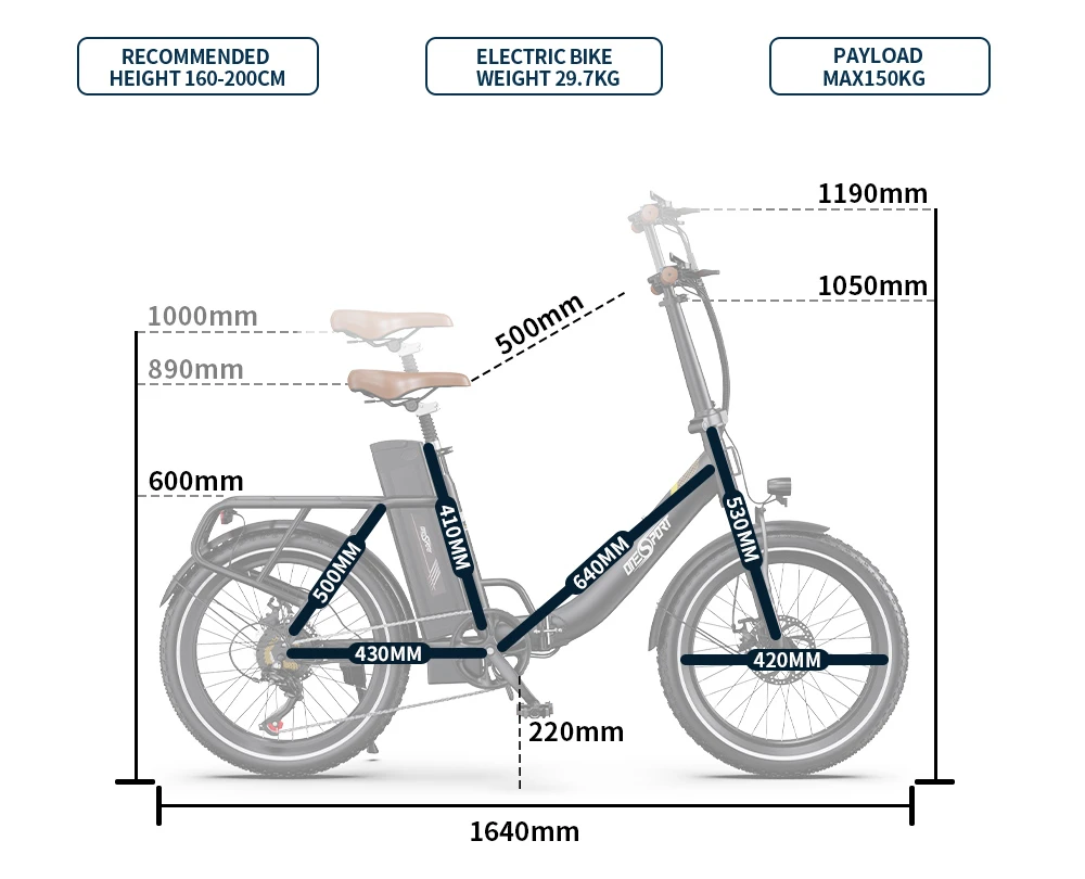 ONESPORT OT16 Electric Bike 20*3.0 inch Tires, 48V 17Ah Battery 25km/h Max Speed 3 Riding Modes 7-Speeds Disc Brakes - Black&Brown