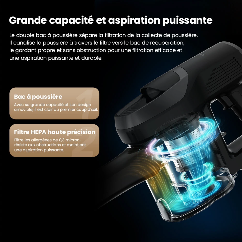 JIMMY JV9 Pro Aqua Aspirateur sans fil, 160AW puissance d’aspiration, autonomie 45min, filtre HEPA, réservoir à poussière 0,6L, réservoir d’eau 500ml, écran LED, gris