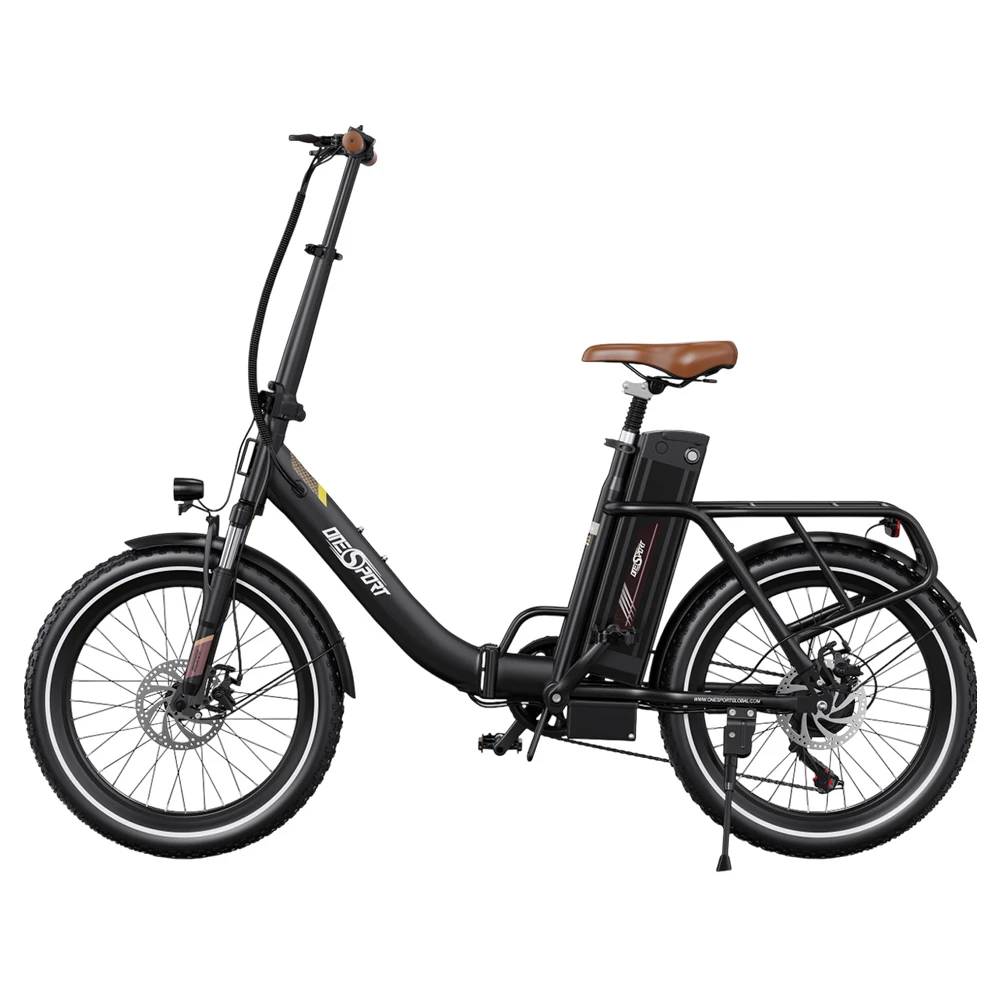 ONESPORT OT16 Electric Bike 20*3.0 inch Tires, 48V 17Ah Battery 25km/h Max Speed 3 Riding Modes 7-Speeds Disc Brakes - Black&Brown