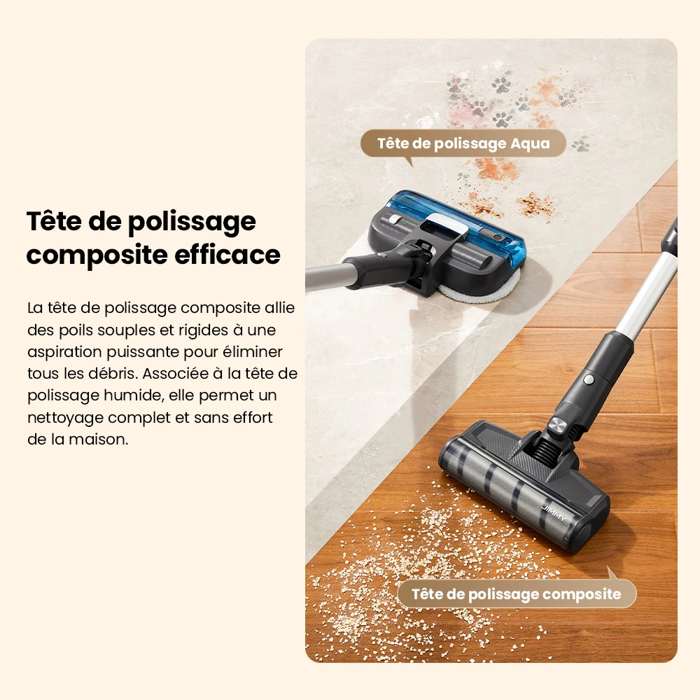 JIMMY JV9 Pro Aqua Aspirateur sans fil, 160AW puissance d’aspiration, autonomie 45min, filtre HEPA, réservoir à poussière 0,6L, réservoir d’eau 500ml, écran LED, gris