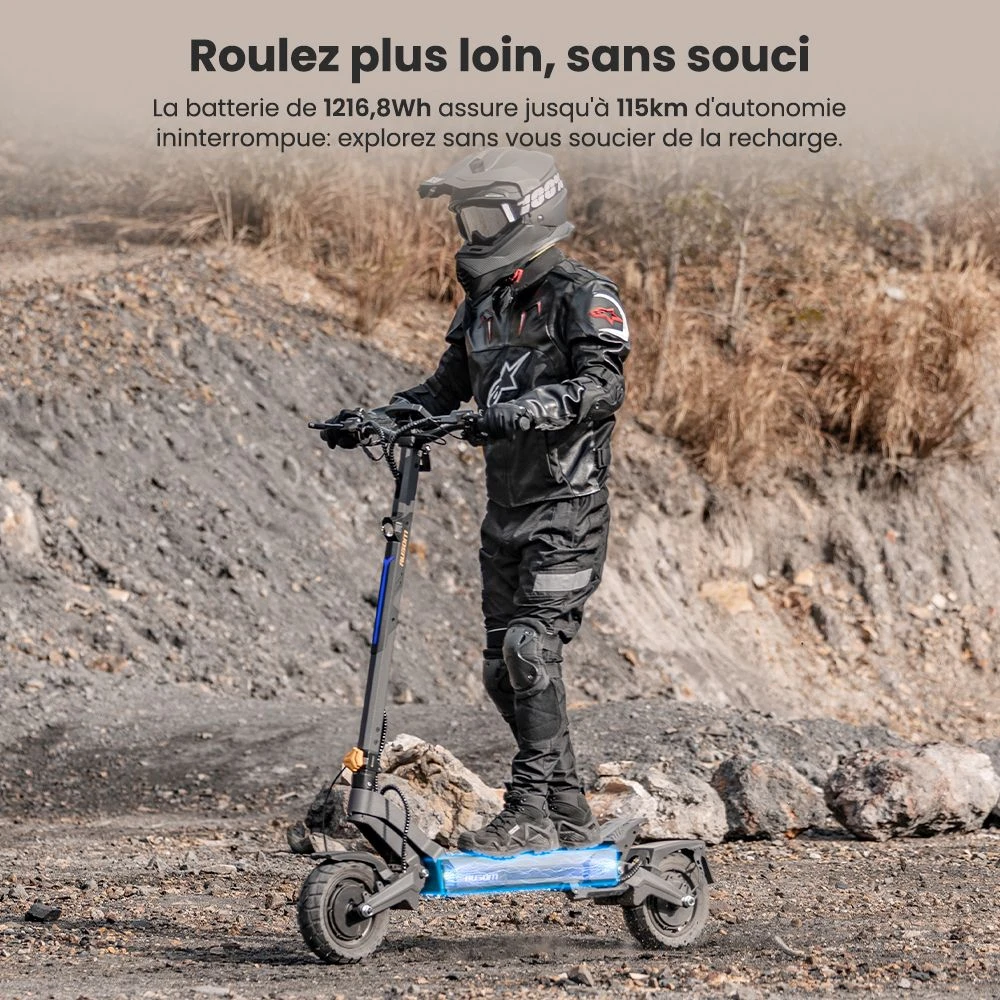 Ausom DT2 Pro Trottinette électrique, moteur 2 x 1 100 W, 52 V 23,4 Ah, pneus 10 x 3 pouces, vitesse maximale de 68 km/h, autonomie maximale de 115 km, freins à disque hydrauliques avant et arrière, suspension à bras oscillant