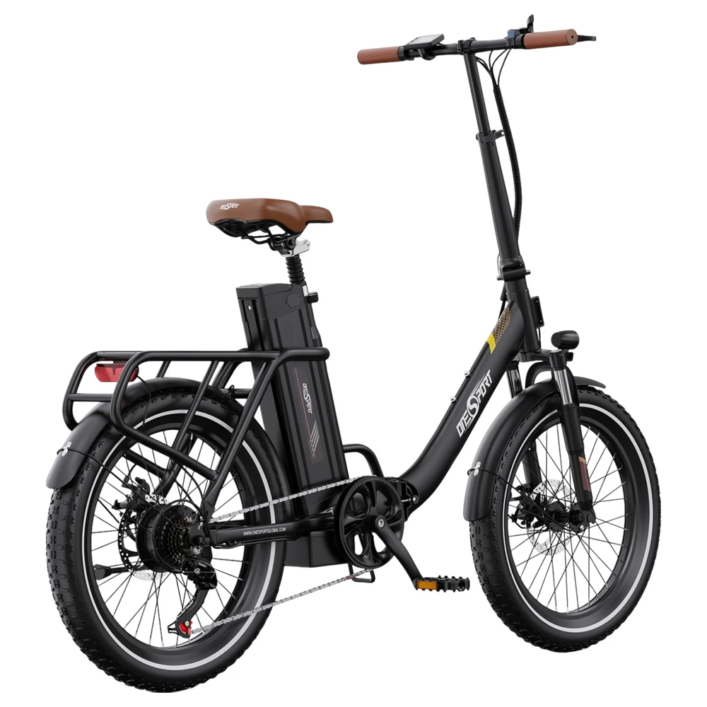 ONESPORT OT16 Electric Bike 20*3.0 inch Tires, 48V 17Ah Battery 25km/h Max Speed 3 Riding Modes 7-Speeds Disc Brakes - Black&Brown