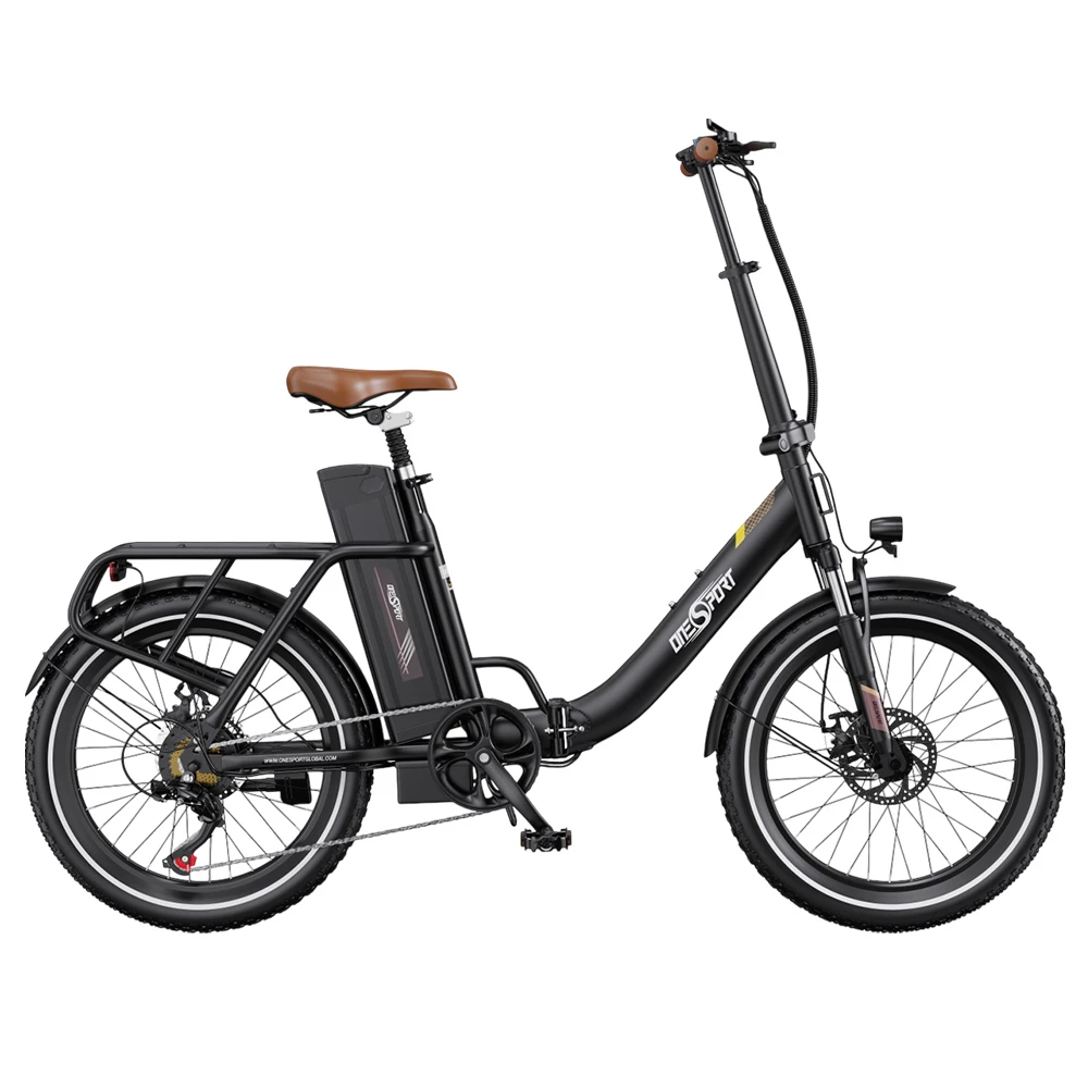 ONESPORT OT16 Electric Bike 20*3.0 inch Tires, 48V 17Ah Battery 25km/h Max Speed 3 Riding Modes 7-Speeds Disc Brakes - Black&Brown