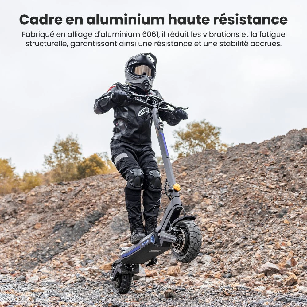 Ausom DT2 Pro Trottinette électrique, moteur 2 x 1 100 W, 52 V 23,4 Ah, pneus 10 x 3 pouces, vitesse maximale de 68 km/h, autonomie maximale de 115 km, freins à disque hydrauliques avant et arrière, suspension à bras oscillant