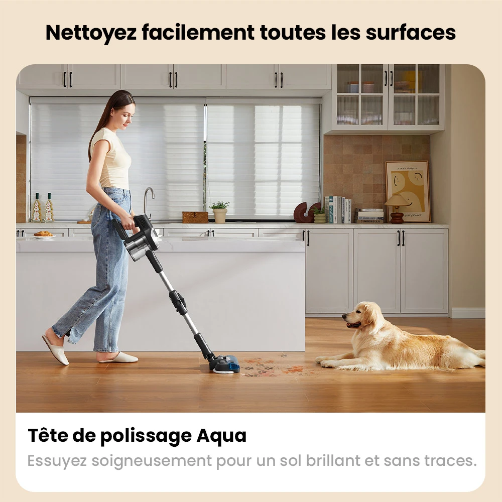 JIMMY JV9 Pro Aqua Aspirateur sans fil, 160AW puissance d’aspiration, autonomie 45min, filtre HEPA, réservoir à poussière 0,6L, réservoir d’eau 500ml, écran LED, gris