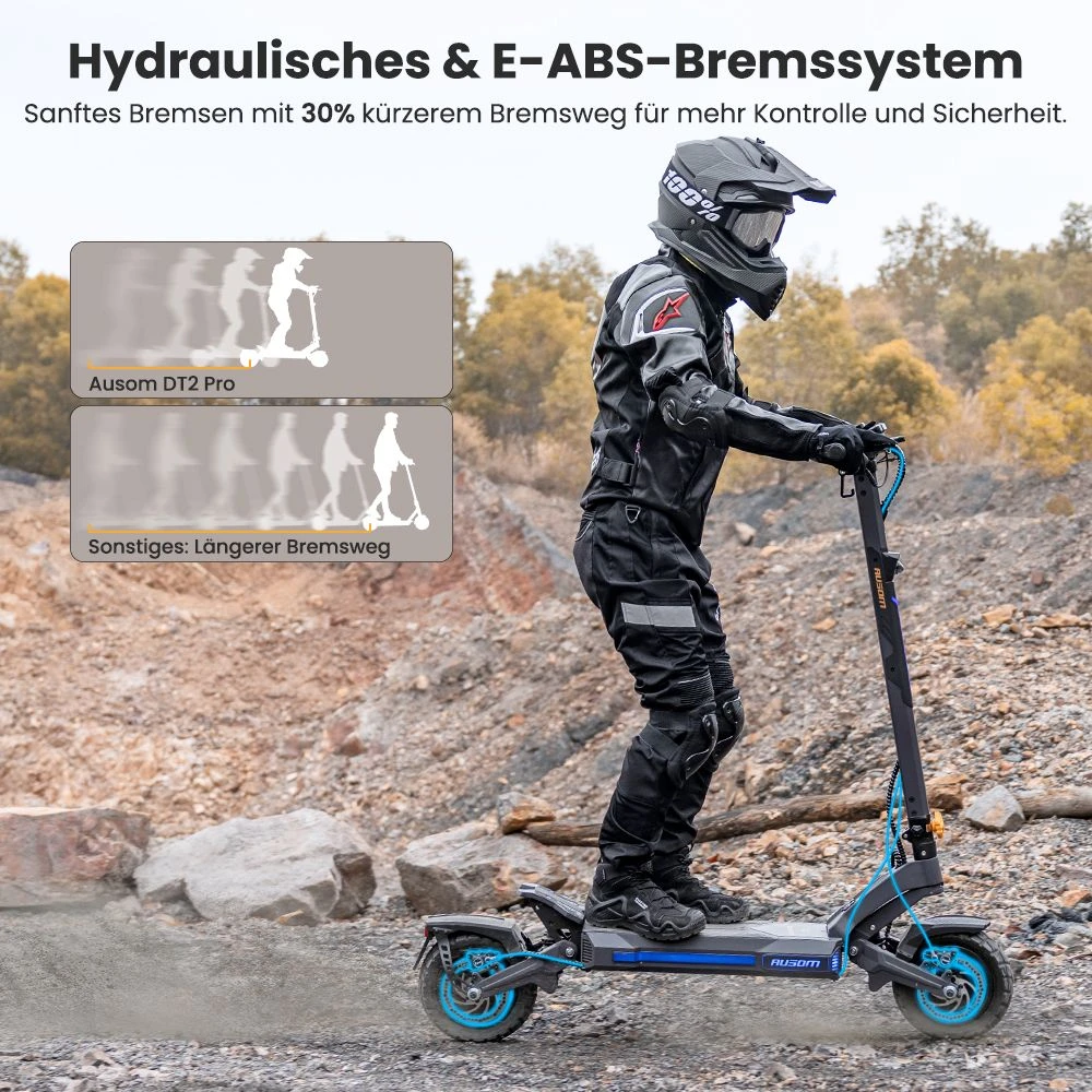 Ausom DT2 Pro Elektroroller, 2 x 1100 W Motor, 52 V 23,4 Ah, 10 x 3,0 Zoll Reifen, 68 km/h Höchstgeschwindigkeit, 115 km maximale Reichweite, hydraulische Scheibenbremsen vorne und hinten, Schwingenaufhängung