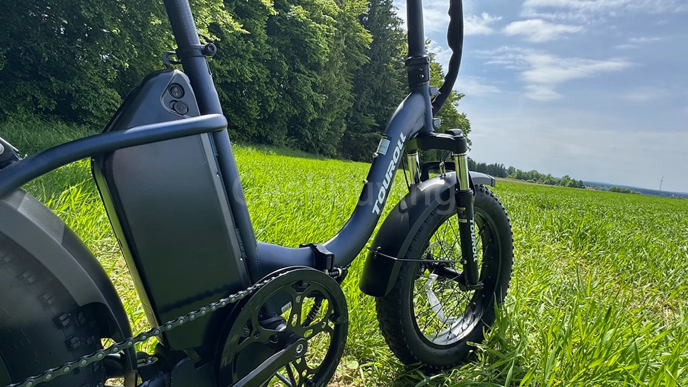 Touroll S2 Vélo électrique, puissance maximale de 650 W, batterie 48 V 15 Ah, pneu 20 x 4,0 pouces, vitesse maximale de 25 km/h, autonomie maximale de 150 km, frein à disque mécanique et frein électrique, amortisseur mécanique, Shimano 7 vitesses