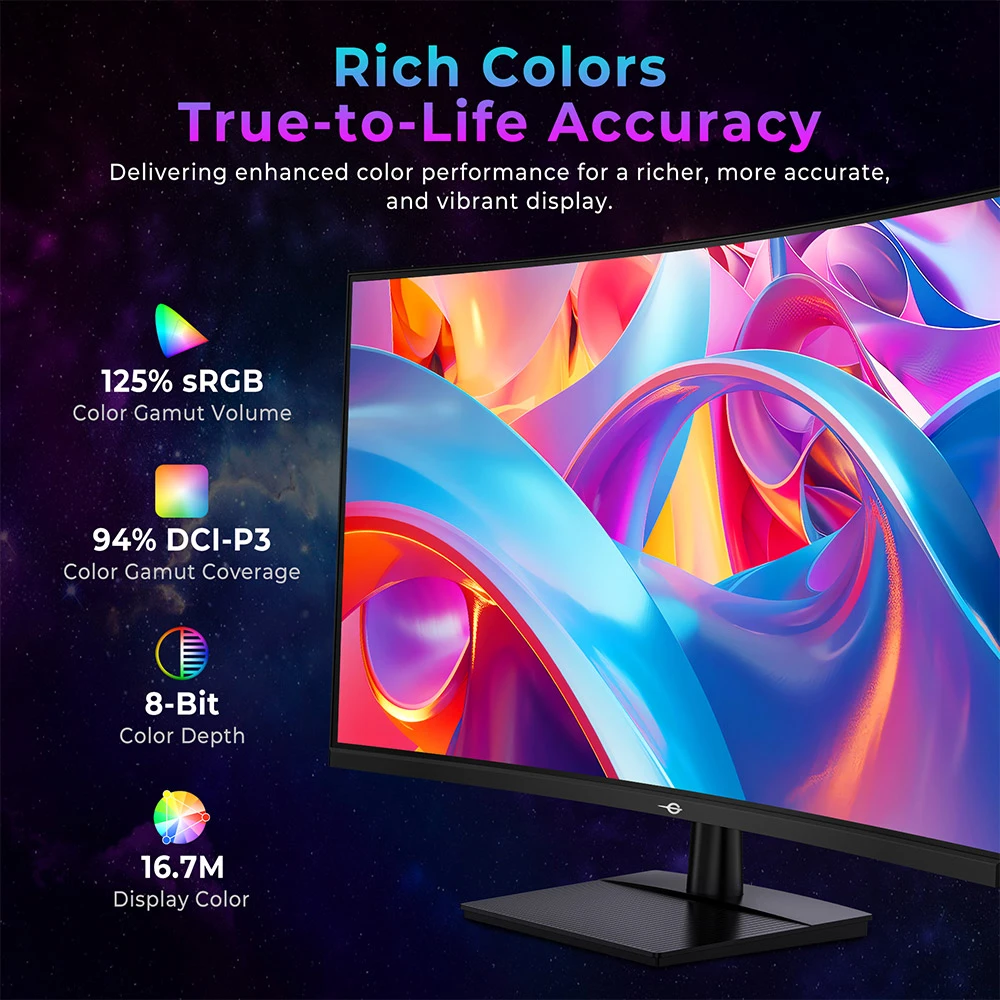 TITAN ARMY C32C1S Moniteur de jeu incurvé 1500R, panneau rapide HVA 2560 x 1440 de 31,5 pouces, taux de rafraîchissement de 260 Hz, 1 ms GTG, synchronisation adaptative, HDR400, 99 % sRGB, mode Game Plus, prise en charge de l'affichage PIP et PBP