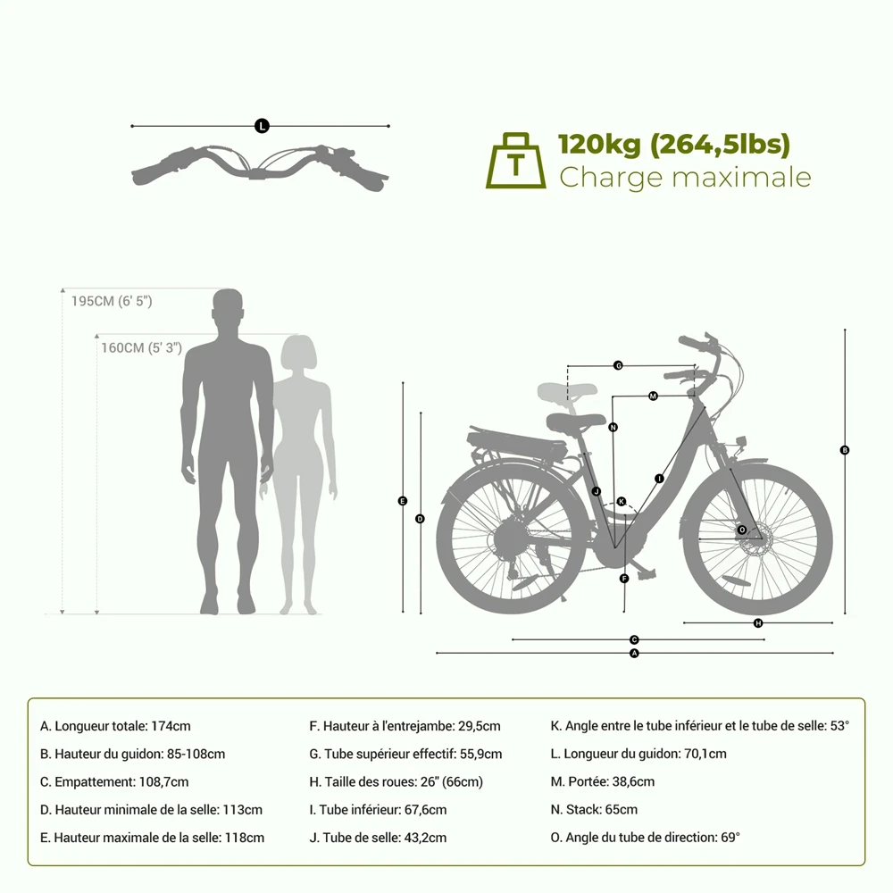 Eleglide C2 Vélo électrique, moteur central 250 W, batterie 36 V 13 Ah, pneus 26 pouces, vitesse maximale 25 km/h, autonomie 100 km, freins à disque hydrauliques, suspension avec blocage, transmission Shimano 7 vitesses