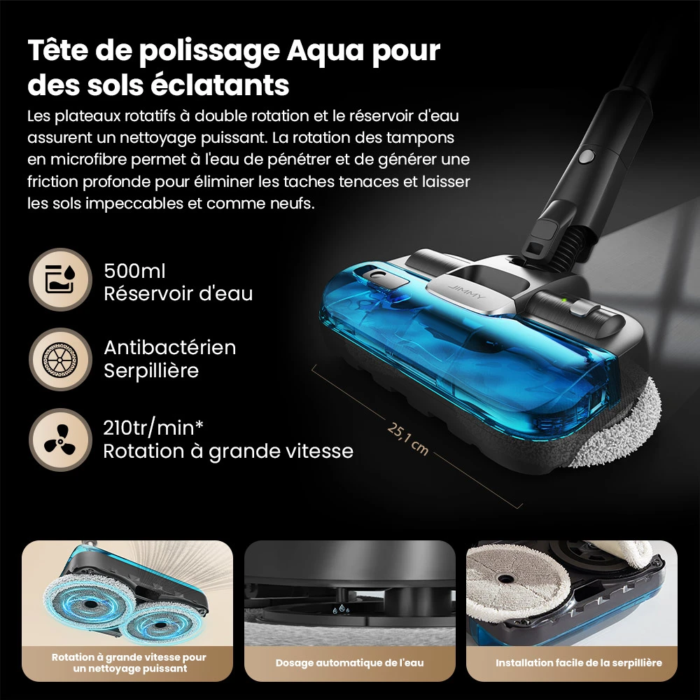 JIMMY JV9 Pro Aqua Aspirateur sans fil, 160AW puissance d’aspiration, autonomie 45min, filtre HEPA, réservoir à poussière 0,6L, réservoir d’eau 500ml, écran LED, gris