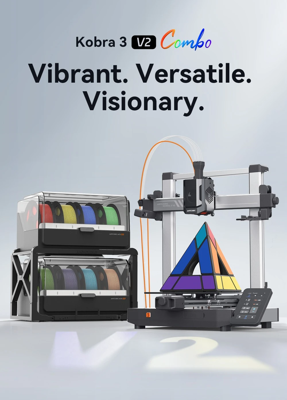 Imprimante 3D Anycubic Kobra 3 V2 Combo, ACE Pro Multicolore, caméra 720p, vitesse 600 mm/s, nivellement automatique, séchage du filament, 255 x 255 x 260 mm