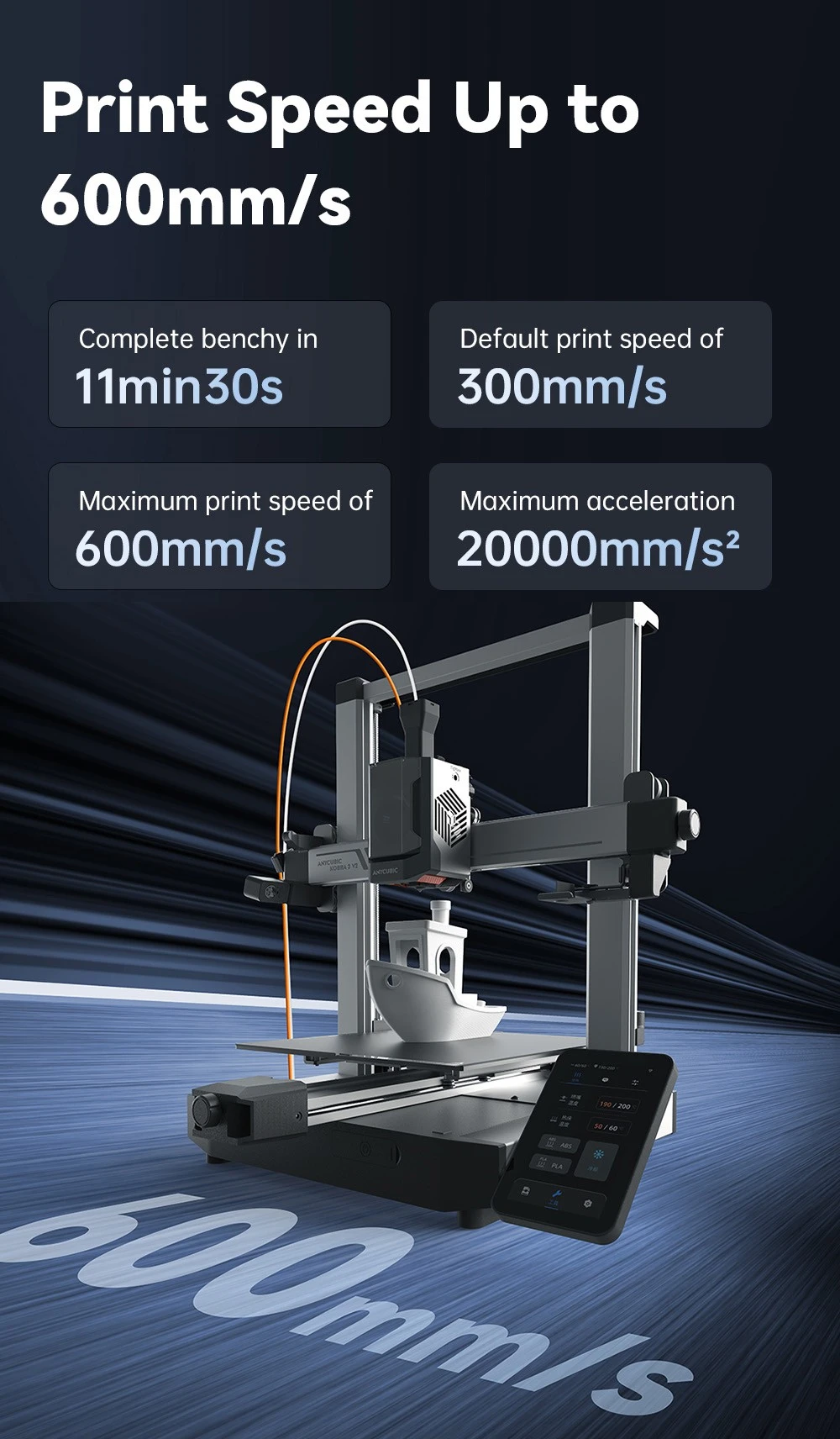 Imprimante 3D Anycubic Kobra 3 V2 Combo, ACE Pro Multicolore, caméra 720p, vitesse 600 mm/s, nivellement automatique, séchage du filament, 255 x 255 x 260 mm
