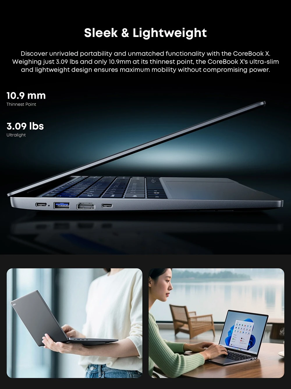 Φορητός υπολογιστής CHUWI CoreBook X, οθόνη 14 ιντσών 2160*1440, AMD Ryzen 5 7430U 6 πυρήνες Max 4,3 GHz, 16 GB RAM 512 SSD, WiFi 6 Bluetooth 5.2, μπαταρία 4000mAh, πληκτρολόγιο οπίσθιου φωτισμού, 1*Type-C με πλήρεις δυνατότητες, 2*USB3.0, 1*HDMI 1.4, 1*Υποδοχή κάρτας TF, 1*Υποδοχή ακουστικών
