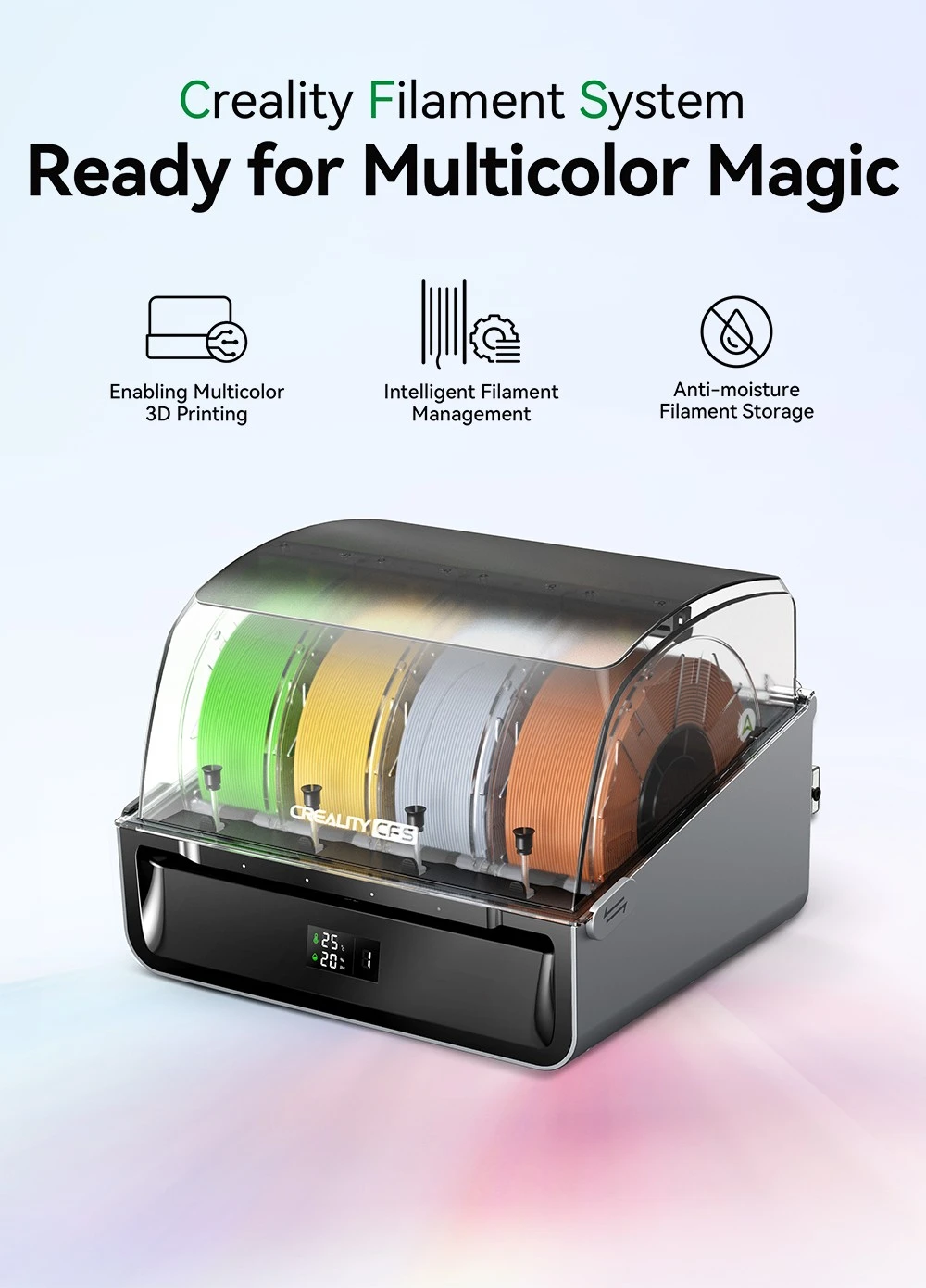 Système de filament Creality CFS pour K2 Plus, stockage étanche à l'humidité pour 4 bobines, impression 3D 16 couleurs
