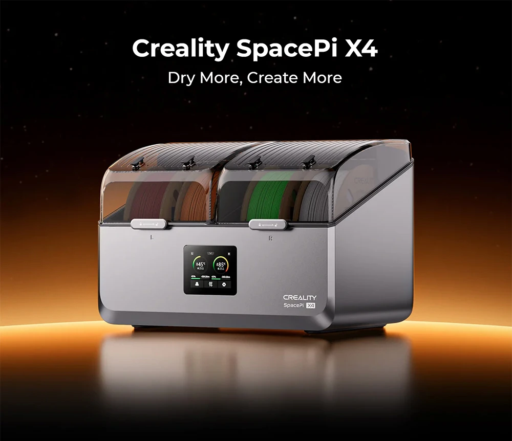 Boîte de séchage de filaments Creality SpacePi X4, stockage pour 4 bobines, double chambre de chauffe, température maximale de 85 °C, pour PLA/TPU/PETG/ABS/Nylon