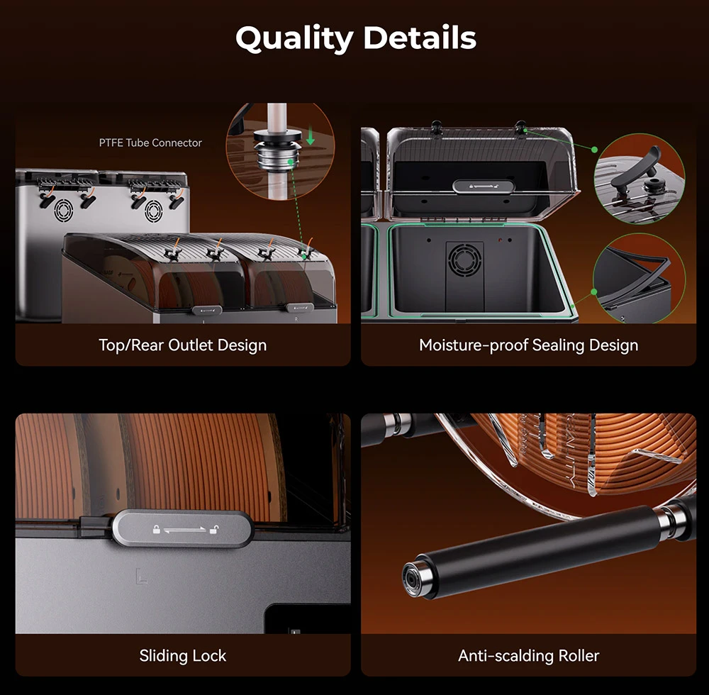 Boîte de séchage de filaments Creality SpacePi X4, stockage pour 4 bobines, double chambre de chauffe, température maximale de 85 °C, pour PLA/TPU/PETG/ABS/Nylon