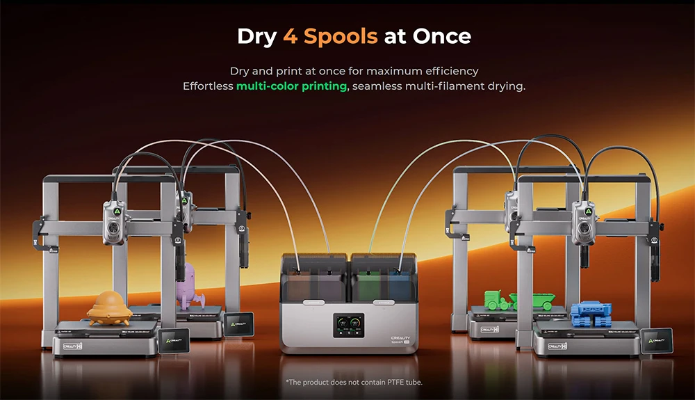 Boîte de séchage de filaments Creality SpacePi X4, stockage pour 4 bobines, double chambre de chauffe, température maximale de 85 °C, pour PLA/TPU/PETG/ABS/Nylon