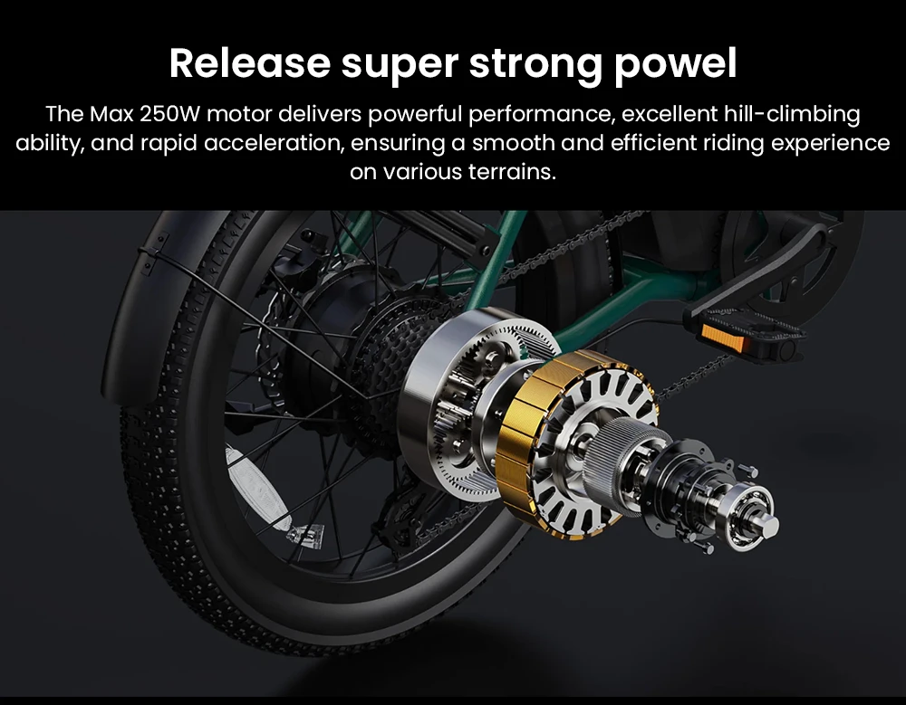 DYU C9 Folding Electric Bike, 250W Motor, 48V 15.6Ah Battery, 20*3.0 inch Tires, 25km/h Max Speed, 150km Range, Oil Brake, Front Shock Absorber, Shimano 7-speed - Green