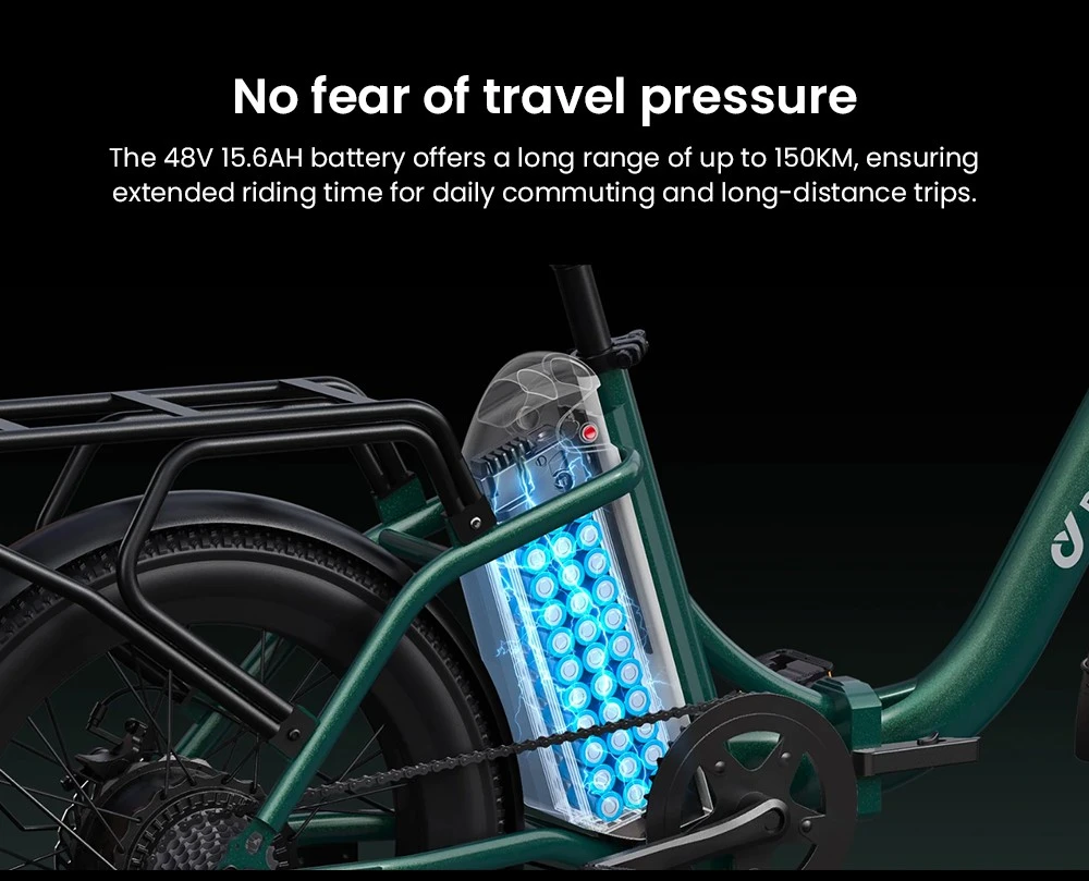 DYU C9 Folding Electric Bike, 250W Motor, 48V 15.6Ah Battery, 20*3.0 inch Tires, 25km/h Max Speed, 150km Range, Oil Brake, Front Shock Absorber, Shimano 7-speed - Green