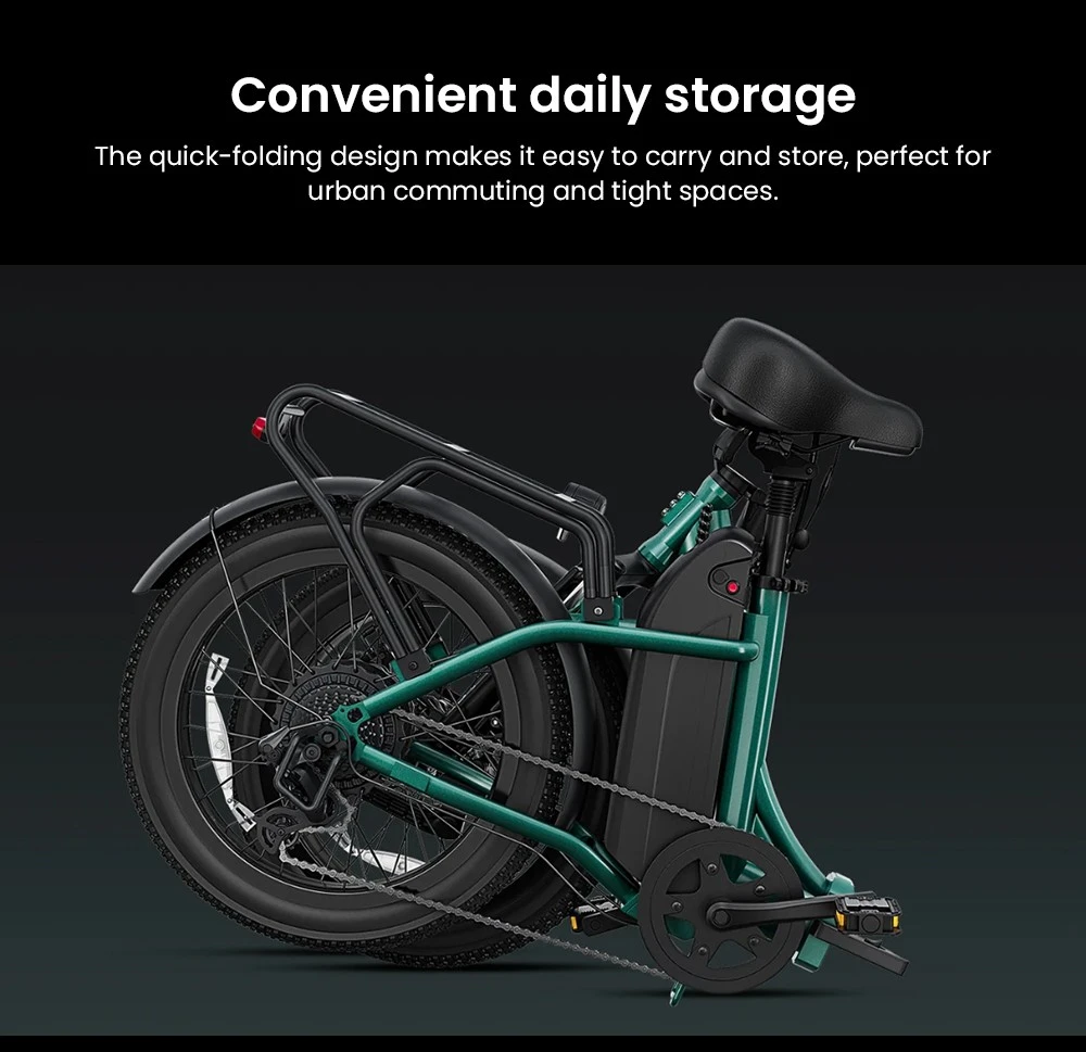 DYU C9 Folding Electric Bike, 250W Motor, 48V 15.6Ah Battery, 20*3.0 inch Tires, 25km/h Max Speed, 150km Range, Oil Brake, Front Shock Absorber, Shimano 7-speed - Green