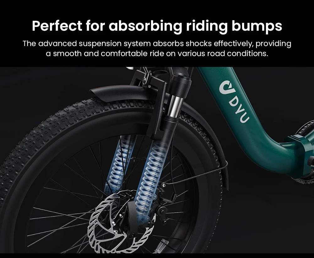DYU C9 Folding Electric Bike, 250W Motor, 48V 15.6Ah Battery, 20*3.0 inch Tires, 25km/h Max Speed, 150km Range, Oil Brake, Front Shock Absorber, Shimano 7-speed - Green