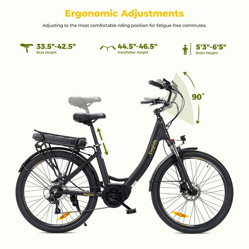 Eleglide C2 Electric Bike, 250W Mid-drive Motor, 36V 13Ah Battery, 26 inch Tires, 25km/h Max Speed, 100km Range, Hydraulic Disc Brake, Suspension with Lockout, Shimano 7-speed