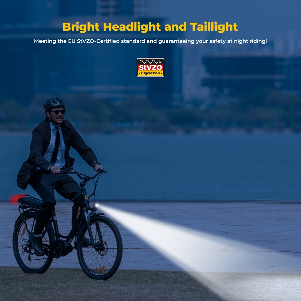 Eleglide C2 Electric Bike, 250W Mid-drive Motor, 36V 13Ah Battery, 26 inch Tires, 25km/h Max Speed, 100km Range, Hydraulic Disc Brake, Suspension with Lockout, Shimano 7-speed