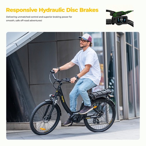Eleglide C2 Electric Bike, 250W Mid-drive Motor, 36V 13Ah Battery, 26 inch Tires, 25km/h Max Speed, 100km Range, Hydraulic Disc Brake, Suspension with Lockout, Shimano 7-speed