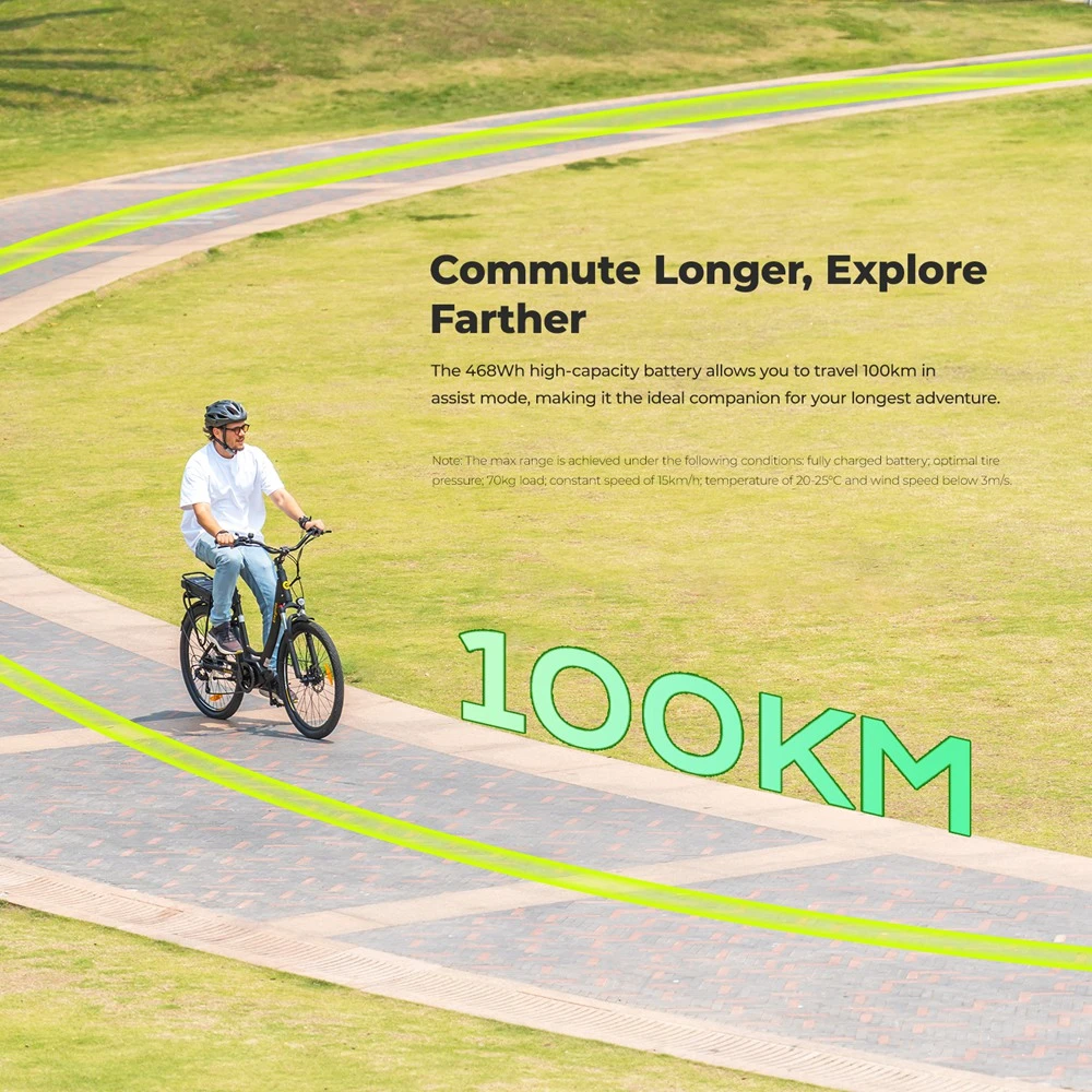 Eleglide C2 Electric Bike, 250W Mid-drive Motor, 36V 13Ah Battery, 26 inch Tires, 25km/h Max Speed, 100km Range, Hydraulic Disc Brake, Suspension with Lockout, Shimano 7-speed