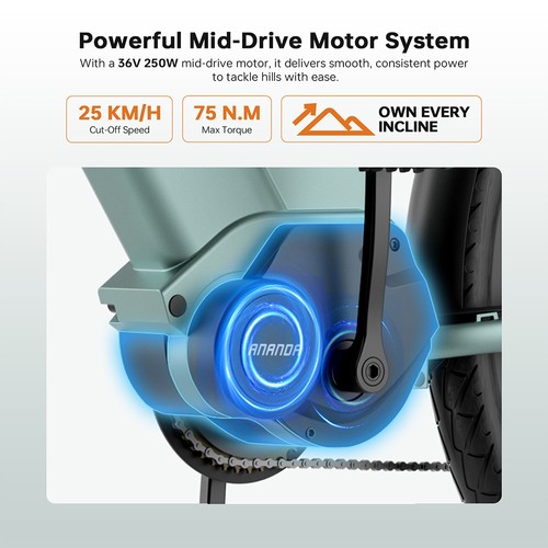 Foride Urbano 1 Electric Bike, 250W Mid-drive Motor, 36V 13Ah Battery, 26 inch Tires, 25km/h Max Speed, 110km Range, Hydraulic Disc Brake, Suspension Fork with Lockout, Shimano 7-speed