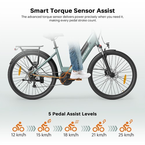 Foride Urbano 1 Electric Bike, 250W Mid-drive Motor, 36V 13Ah Battery, 26 inch Tires, 25km/h Max Speed, 110km Range, Hydraulic Disc Brake, Suspension Fork with Lockout, Shimano 7-speed