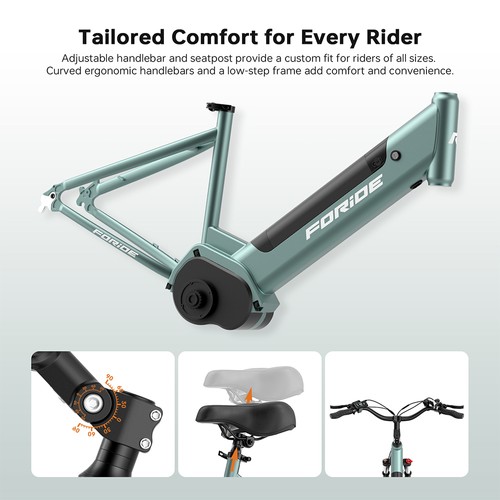 Foride Urbano 1 Electric Bike, 250W Mid-drive Motor, 36V 13Ah Battery, 26 inch Tires, 25km/h Max Speed, 110km Range, Hydraulic Disc Brake, Suspension Fork with Lockout, Shimano 7-speed