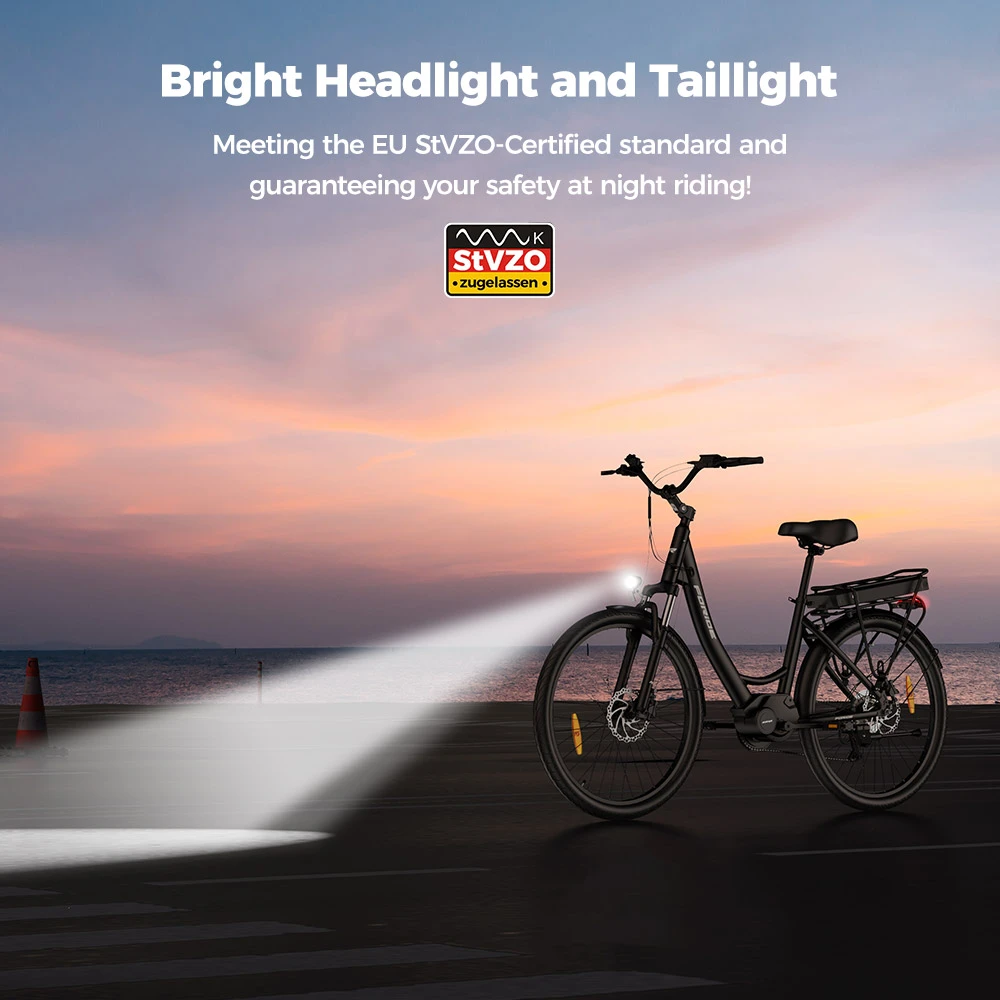Foride Urbano 2 Electric Bike, 250W Mid-drive Motor, 36V 13Ah Battery, 26 inch Tires, 25km/h Max Speed, 100km Range, Hydraulic Disc Brake, Suspension with Lockout, Shimano 7-speed