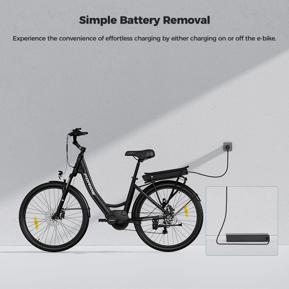 Foride Urbano 2 Electric Bike, 250W Mid-drive Motor, 36V 13Ah Battery, 26 inch Tires, 25km/h Max Speed, 100km Range, Hydraulic Disc Brake, Suspension with Lockout, Shimano 7-speed