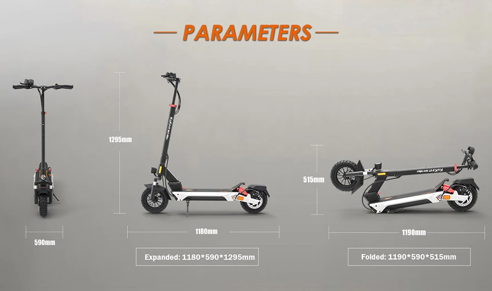 Trottinette électrique KuKirin M4 Max, moteur 800 W, batterie 48 V 18,2 Ah, pneus 10 pouces, vitesse maximale 45 km/h, autonomie 64 km, freins à disque avant et arrière, suspension à ressorts.