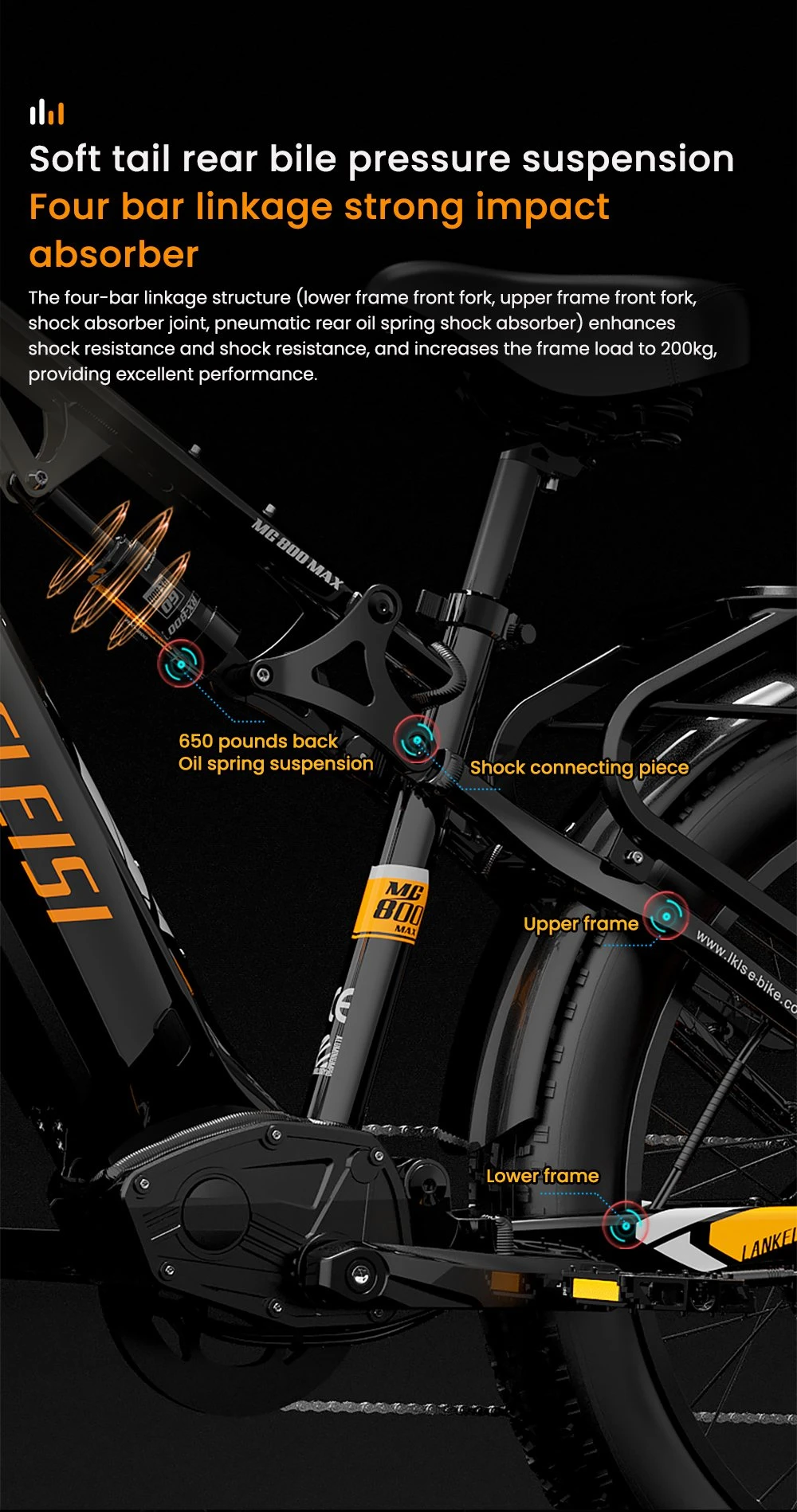 LANKELEISI MG800MAX Elektrofahrrad, 1000 W * 2 Motor, 48 V 20 Ah Batterie, 26 * 4,0 Zoll Reifen, 48 km/h Höchstgeschwindigkeit, 130 km Reichweite, Hydraulische Scheibenbremsen, Vorderradfederung mit Ölfederung und pneumatischer Hinterradstoßdämpfer, Shimano 7-Gang - Grau