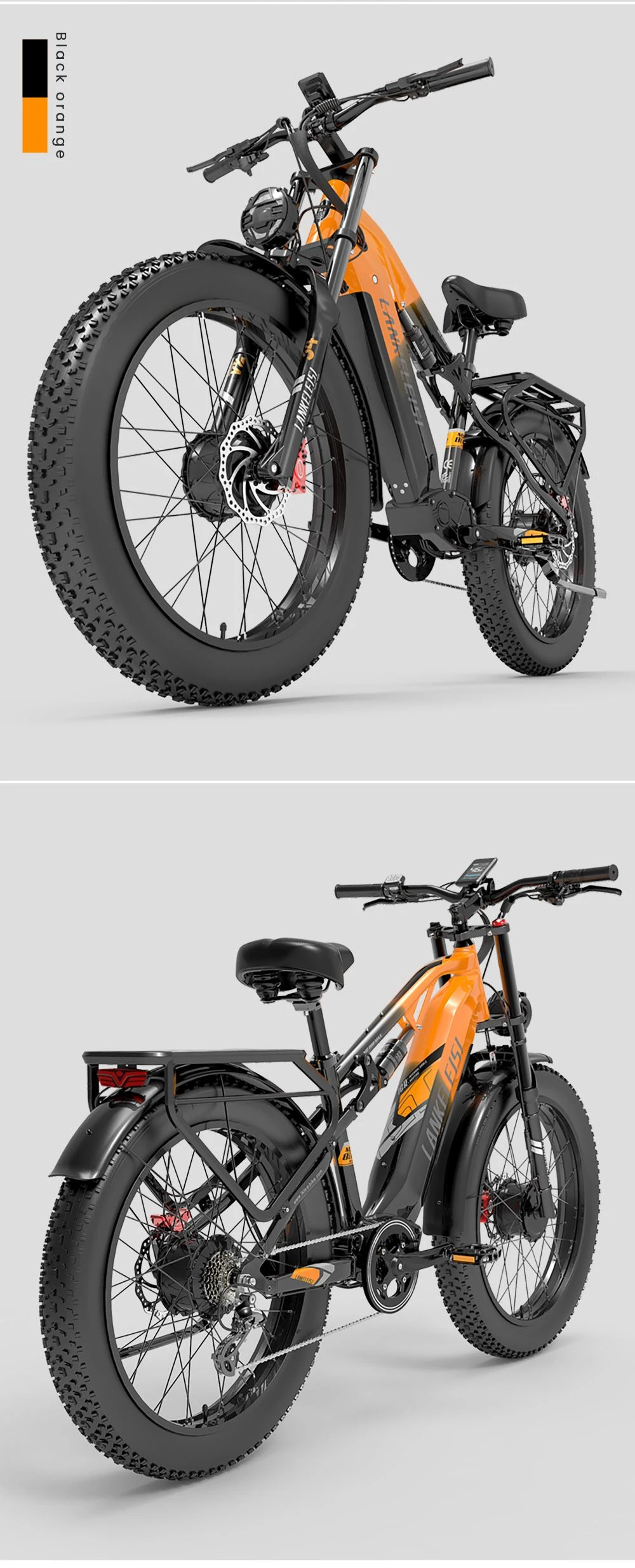 LANKELEISI MG800MAX Elektrofahrrad, 1000 W * 2 Motor, 48 V 20 Ah Batterie, 26 * 4,0 Zoll Reifen, 48 km/h Höchstgeschwindigkeit, 130 km Reichweite, Hydraulische Scheibenbremsen, Vorderradfederung mit Ölfederung und pneumatischer Hinterradstoßdämpfer, Shimano 7-Gang - Grau