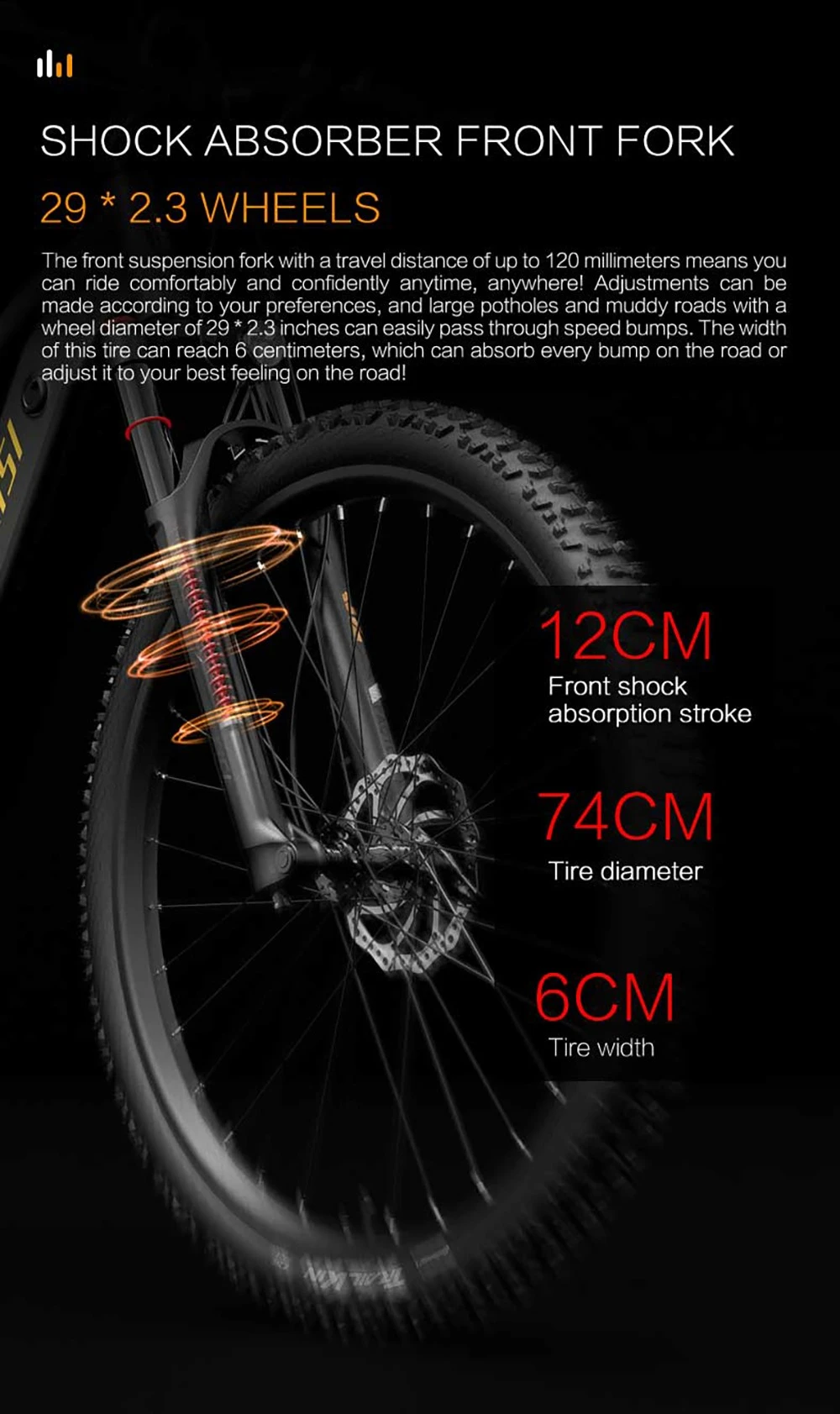 Bicicletta elettrica LANKELEISI RX600PRO, motore da 250 W, batteria da 48 V 20 Ah, pneumatici da 29 pollici, velocità massima 25 km/h, autonomia 150 km, freno a disco idraulico, ammortizzatore a molla idraulica, cambio Shimano a 8 velocità - Nero/Giallo