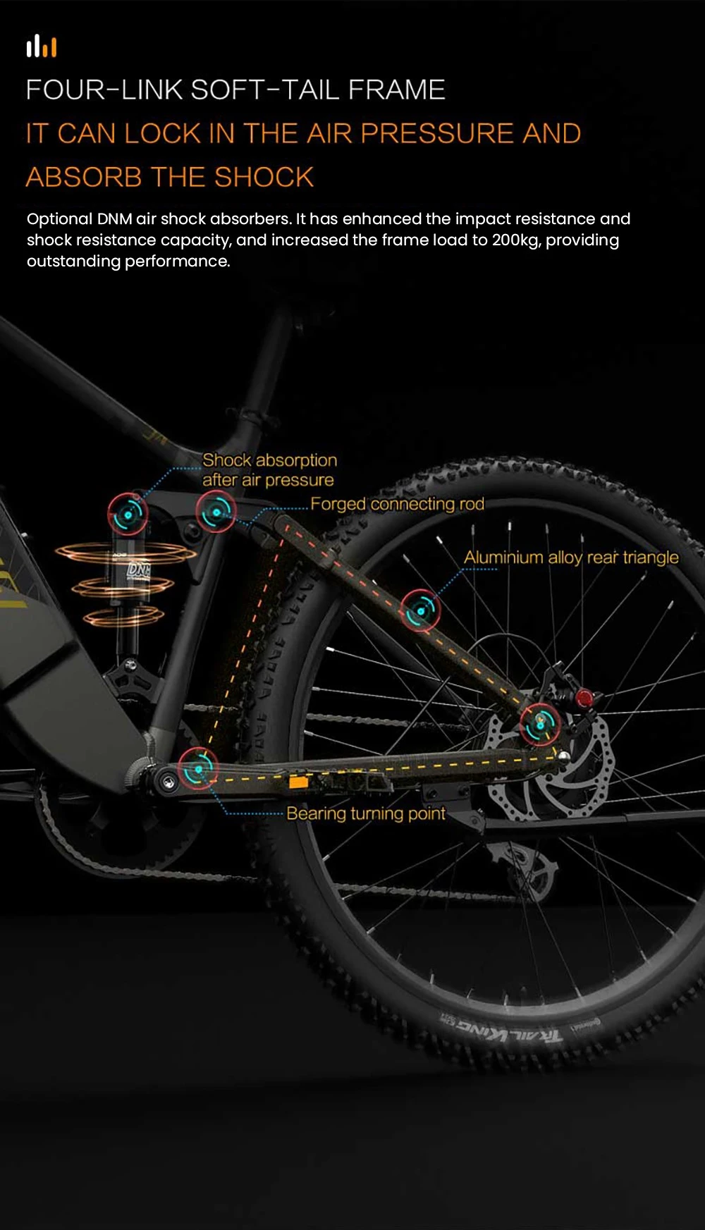 Bicicletta elettrica LANKELEISI RX600PRO, motore da 250 W, batteria da 48 V 20 Ah, pneumatici da 29 pollici, velocità massima 25 km/h, autonomia 150 km, freno a disco idraulico, ammortizzatore a molla idraulica, cambio Shimano a 8 velocità - Nero/Giallo