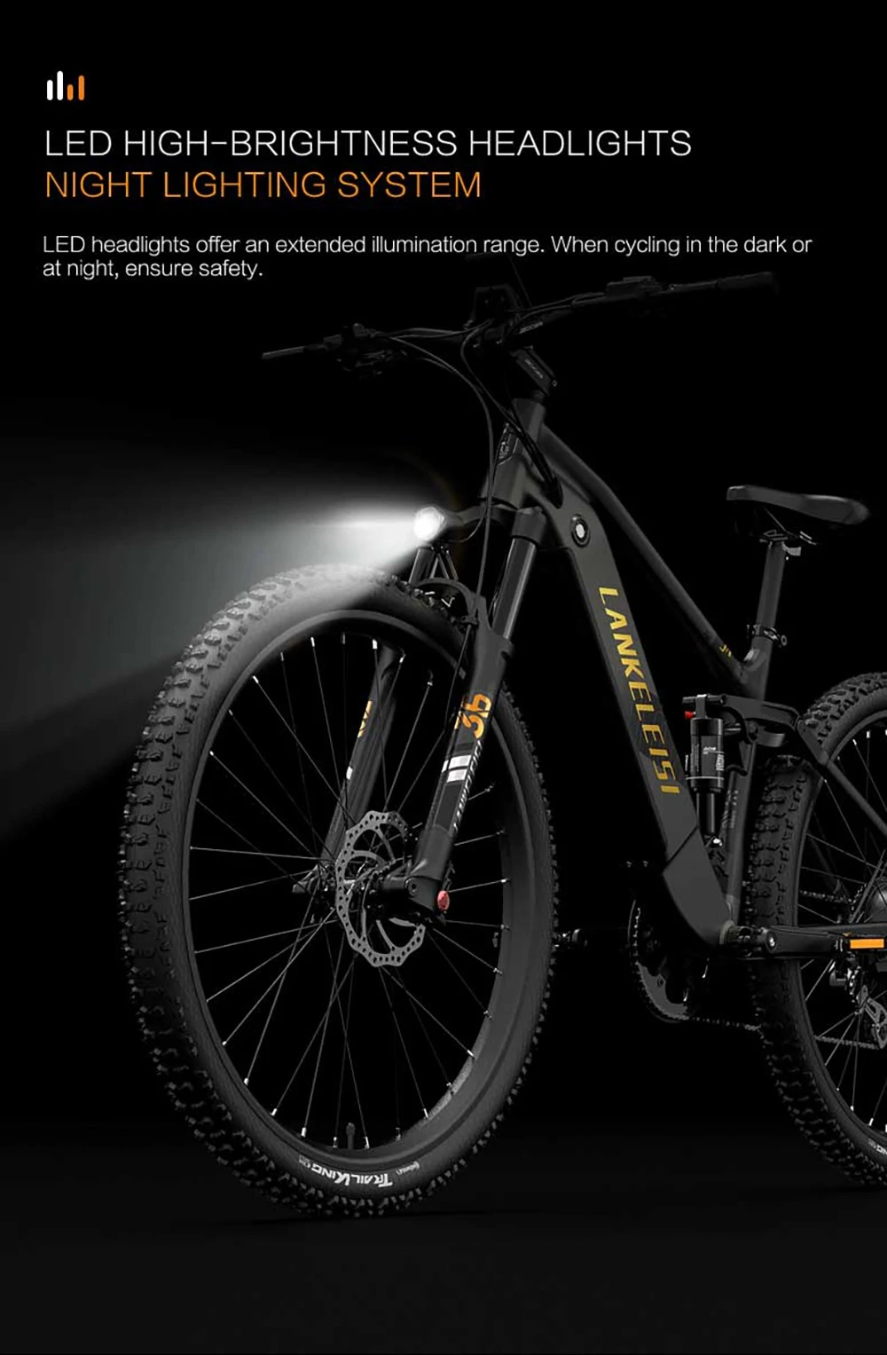 Bicicletta elettrica LANKELEISI RX600PRO, motore da 250 W, batteria da 48 V 20 Ah, pneumatici da 29 pollici, velocità massima 25 km/h, autonomia 150 km, freno a disco idraulico, ammortizzatore a molla idraulica, cambio Shimano a 8 velocità - Nero/Giallo