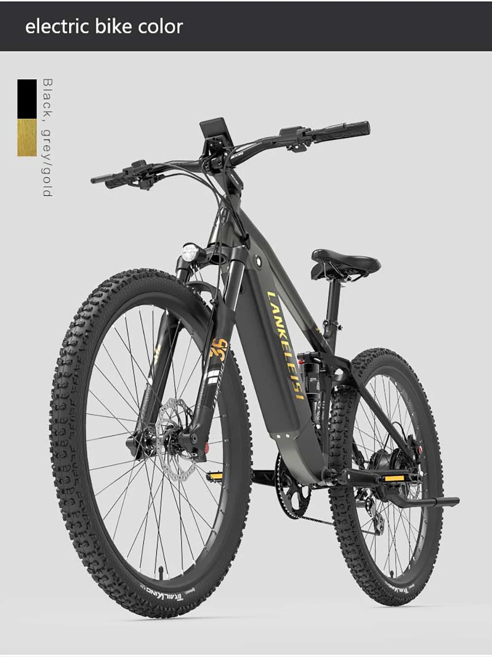 Bicicletta elettrica LANKELEISI RX600PRO, motore da 250 W, batteria da 48 V 20 Ah, pneumatici da 29 pollici, velocità massima 25 km/h, autonomia 150 km, freno a disco idraulico, ammortizzatore a molla idraulica, cambio Shimano a 8 velocità - Nero/Giallo
