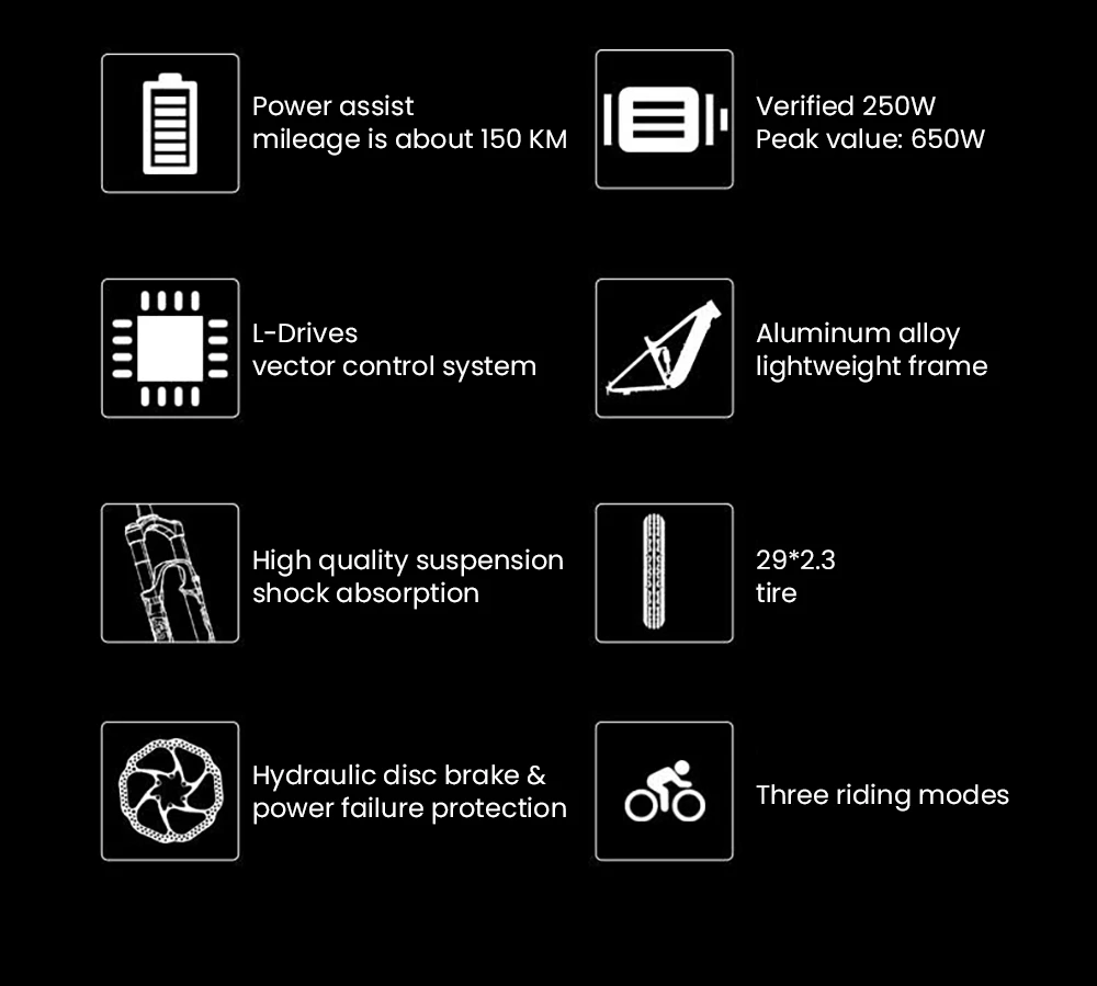 Bicicletta elettrica LANKELEISI RX600PRO, motore da 250 W, batteria da 48 V 20 Ah, pneumatici da 29 pollici, velocità massima 25 km/h, autonomia 150 km, freno a disco idraulico, ammortizzatore a molla idraulica, cambio Shimano a 8 velocità - Nero/Giallo