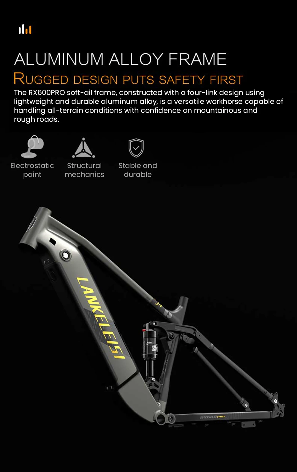 Bicicletta elettrica LANKELEISI RX600PRO, motore da 250 W, batteria da 48 V 20 Ah, pneumatici da 29 pollici, velocità massima 25 km/h, autonomia 150 km, freno a disco idraulico, ammortizzatore a molla idraulica, cambio Shimano a 8 velocità - Nero/Giallo