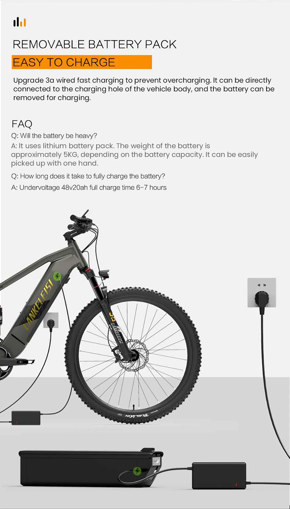 Bicicletta elettrica LANKELEISI RX600PRO, motore da 250 W, batteria da 48 V 20 Ah, pneumatici da 29 pollici, velocità massima 25 km/h, autonomia 150 km, freno a disco idraulico, ammortizzatore a molla idraulica, cambio Shimano a 8 velocità - Nero/Giallo