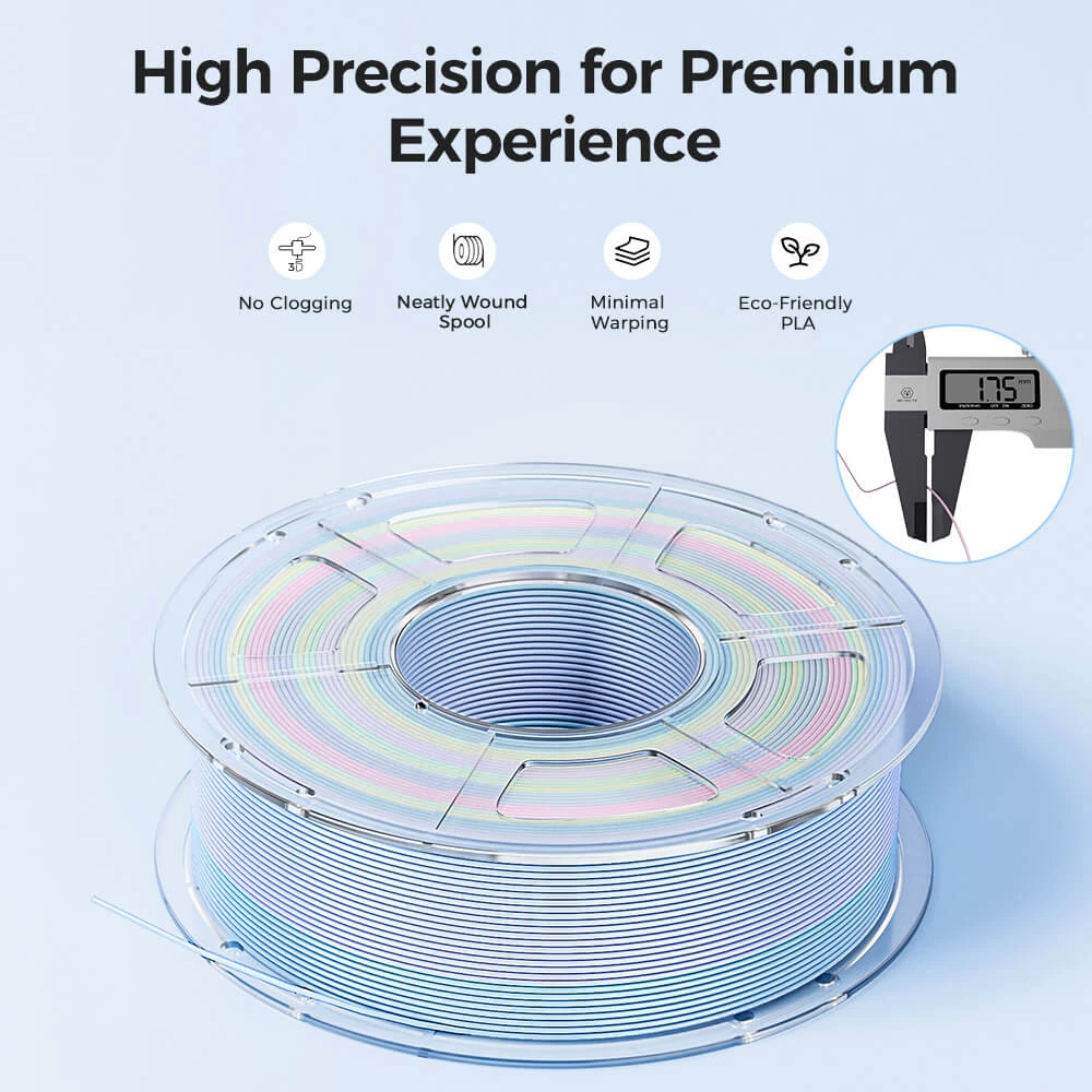 Filament d'imprimante 3D Mecpow Frosting Cake, PLA haute vitesse, arc-en-ciel mat, 1 kg, 30-600 mm/s, 190-210 °C