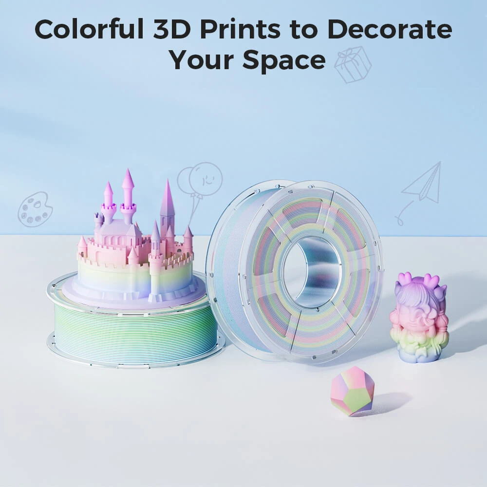 Filament d'imprimante 3D Mecpow Frosting Cake, PLA haute vitesse, arc-en-ciel mat, 1 kg, 30-600 mm/s, 190-210 °C