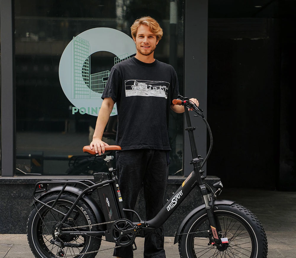 ONESPORT OT16 Max Electric Bike, 500W Motor, 48V 18Ah Battery, 20*4.0 inch Tires, 25km/h Max Speed, 120km Range, Hydraulic Disc Brakes, Front Suspension Fork, Shimano 7-speed - Black Brown