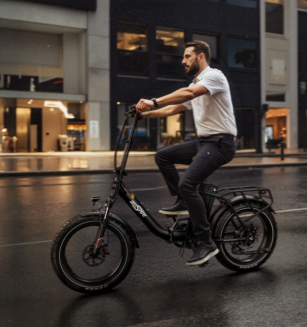 ONESPORT OT16 Max Electric Bike, 500W Motor, 48V 18Ah Battery, 20*4.0 inch Tires, 25km/h Max Speed, 120km Range, Hydraulic Disc Brakes, Front Suspension Fork, Shimano 7-speed - Black Brown