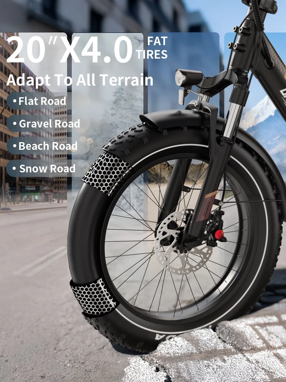 ONESPORT OT16 Max Electric Bike, 500W Motor, 48V 18Ah Battery, 20*4.0 inch Tires, 25km/h Max Speed, 120km Range, Hydraulic Disc Brakes, Front Suspension Fork, Shimano 7-speed - Black Brown